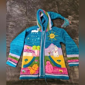 Pre-loved Kids Colorful Knitted Hooded Cardigan